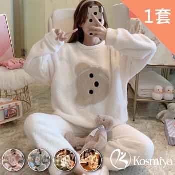 【Kosmiya】韓版卡通法蘭絨珊瑚絨睡衣居家服 (M-2XL,多色可選)