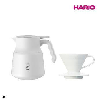 【HARIO】 純白系列 V60白色02磁石濾杯 + V60不鏽鋼保溫咖啡壺白PLUS 600