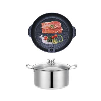 韓國火烤兩用圓弧烤盤NU-R+鵝頭牌料理湯鍋26cm