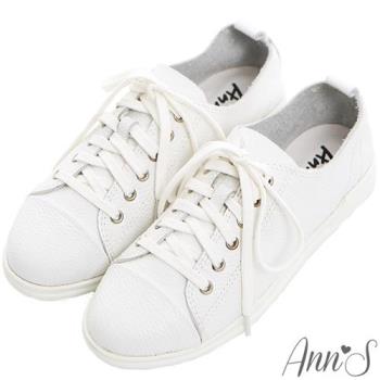Ann’S第一代休閒舒適全真牛皮超軟綁帶小白鞋-白