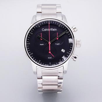 Calvin Klein 走在時尚尖端三眼計時優質腕錶-黑面-K2G27141