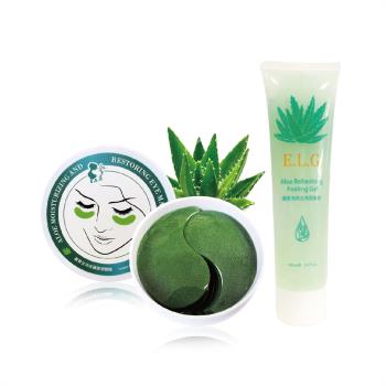 【依洛嘉】蘆薈保養組合 (蘆薈清爽去角質凝膠(已更新包裝)+蘆薈全效修護膠原眼膜)