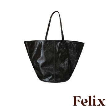 【felix】真皮頭層牛皮百搭大容量時尚托特包 單肩包 (4色任選)