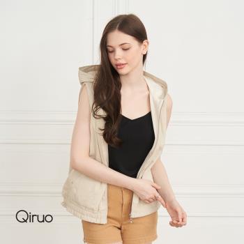 Qiruo 奇若 秋冬專品米色連帽背心8171D 素色保暖