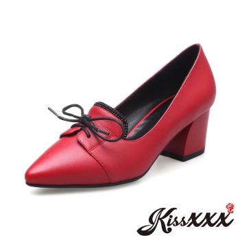 【KissXXX】跟鞋 高跟鞋/時尚撞色綁帶蝴蝶結設計款高跟鞋(紅)