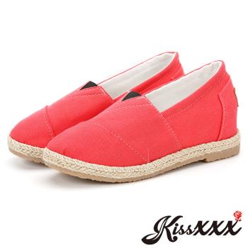 【KissXXX】休閒鞋 帆布休閒鞋/基本素色系列美腿效果5CM內增高帆布休閒鞋(紅)