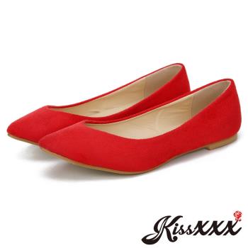 【KissXXX】休閒鞋 平底休閒鞋/時尚心機V型淺口舒適平底休閒鞋(紅)