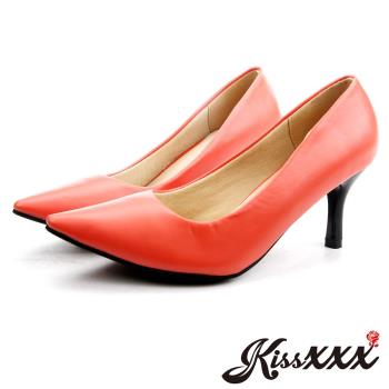 【KissXXX】跟鞋 高跟鞋/低反發舒適感美腿效果7CM小尖頭高跟鞋(西瓜紅)