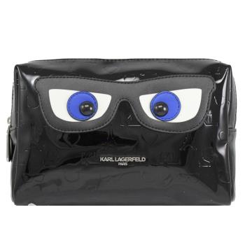 KARL LAGERFELD 卡爾 眼鏡造型漆皮萬用收納包.黑