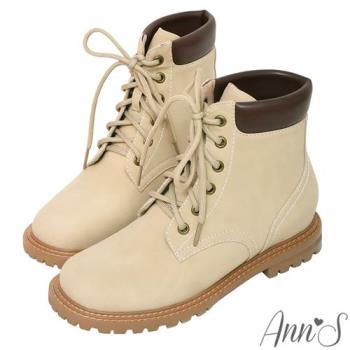 Ann’S小男孩系列-outdoor綁帶霧面皮革內增高短靴-米(版型偏小)