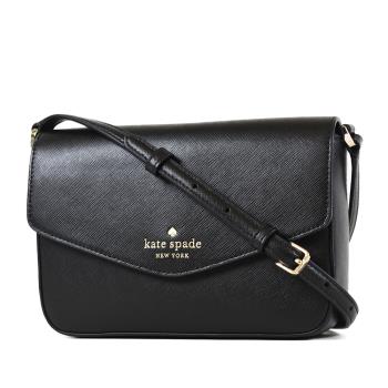 KATE SPADE 燙金防刮十字紋翻蓋斜背包-黑色