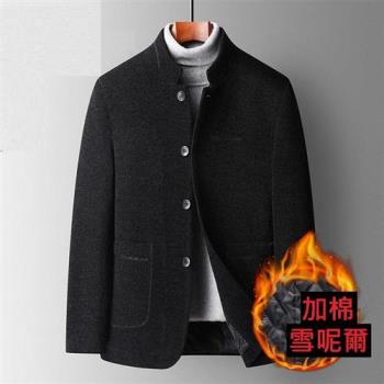 【米蘭精品】防寒外套休閒夾克-加棉雪尼爾短款立領男外套2色74de3