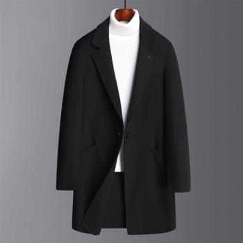 【米蘭精品】毛呢外套羊毛大衣-經典雙面呢中長版保暖男外套74de30