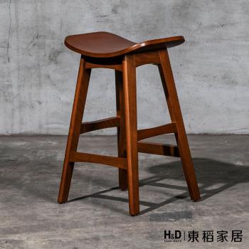 【H&D 東稻家居】經典中島實木深色吧台椅59cm