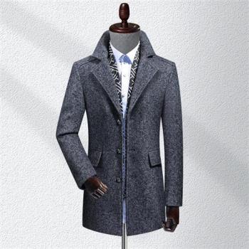 【米蘭精品】毛呢外套羊毛大衣-圍巾領修身加厚中長版男外套2色74de90