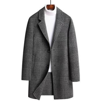 【米蘭精品】毛呢外套羊毛大衣-經典格紋長款修身男外套74de129