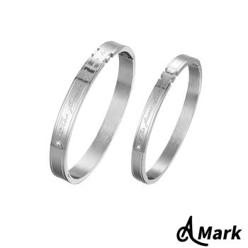 【A MARK】愛在環繞素面刻字閃鑽316L鈦鋼手環 (2款任選) 