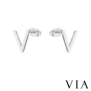 【VIA】符號系列 V字造型白鋼耳釘 造型耳釘 鋼色