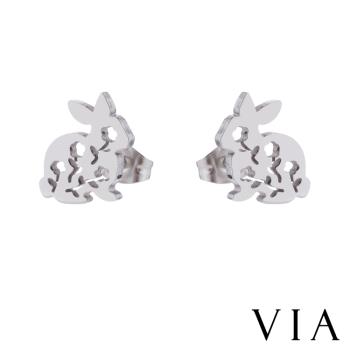 【VIA】動物系列 可愛縷空小兔造型白鋼耳釘 造型耳釘 鋼色