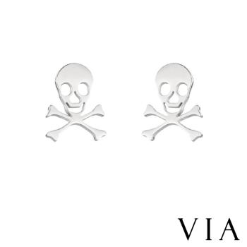 【VIA】個性系列 死亡骷髏造型白鋼耳釘 造型耳釘 鋼色