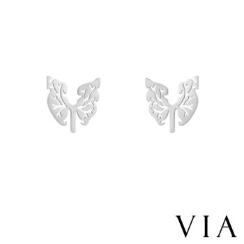 【VIA】植物系列 縷空葉片造型白鋼耳釘 造型耳釘 鋼色