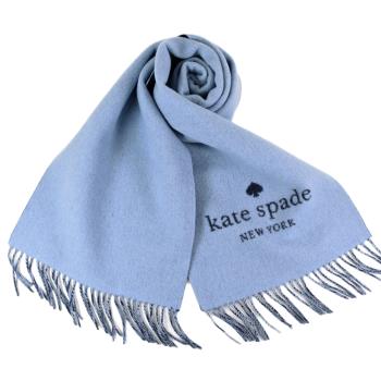 【展示品出清】KATE SPADE 雙面用羊毛流蘇圍巾-藍色