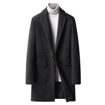【米蘭精品】毛呢外套羊毛大衣-格紋中長版加厚保暖男外套2色74de52