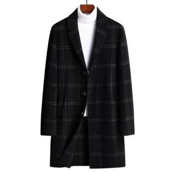 【米蘭精品】毛呢外套羊毛大衣-格子雙面呢時尚中長版男外套74de70