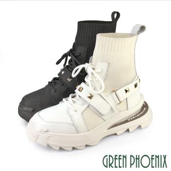GREEN PHOENIX 女 短靴 運動 休閒 國際精品 小牛皮 針織 襪套式 厚底 日本原裝U28-25442