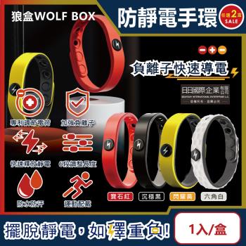 狼盒WOLF BOX 負離子導電高密度矽膠防水防汗防靜電手環1入x2盒(6段調整長度)