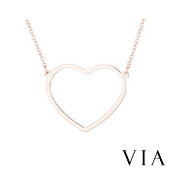 【VIA】符號系列 縷空愛心線條造型白鋼項鍊 造型項鍊 玫瑰金色
