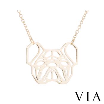 【VIA】動物系列 縷空線條時尚狗狗造型白鋼項鍊 造型項鍊 金色