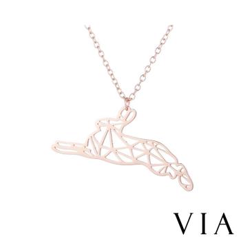 【VIA】動物系列 縷空線條飛躍的小兔造型白鋼項鍊 造型項鍊 玫瑰金色