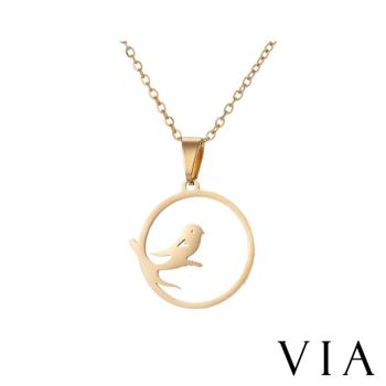 【VIA】動物系列 可愛枝頭鳥兒造型白鋼項鍊 造型項鍊金色