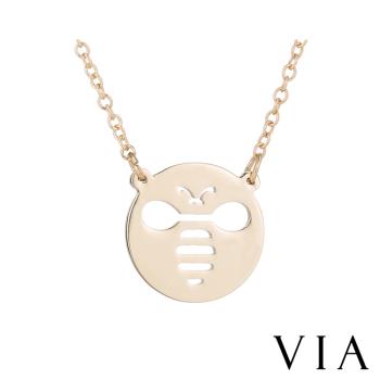 【VIA】昆蟲系列 縷空小蜜蜂造型白鋼項鍊 造型項鍊 金色