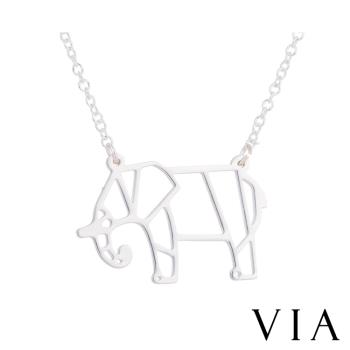 【VIA】動物系列 縷空線條大象造型白鋼項鍊 造型項鍊 鋼色