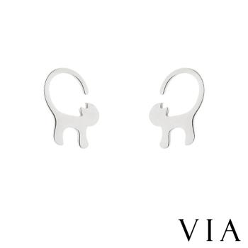 【VIA】動物系列 頑皮貓咪造型白鋼耳釘 造型耳釘 鋼色