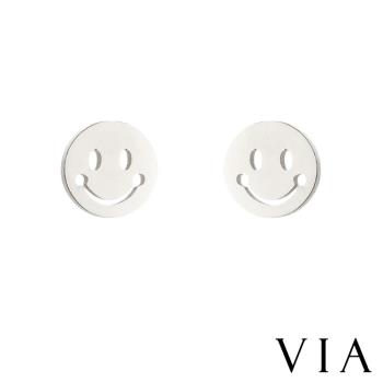 【VIA】符號系列 可愛圓形笑臉造型白鋼耳釘 造型耳釘 鋼色