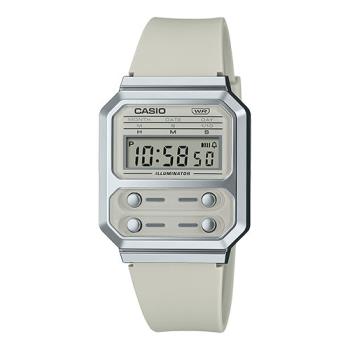 【CASIO 卡西歐】A100WEF-8A CASIO 電子錶 膠質錶帶 淡灰復古 LED照明 日常生活防水 A100W