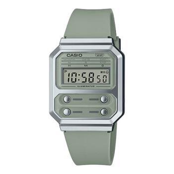 【CASIO 卡西歐】A100WEF-3A CASIO 電子錶 膠質錶帶 墨綠復古 LED照明 日常生活防水 A100W