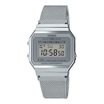 【CASIO 卡西歐】電子錶 復古電子錶 不鏽鋼米蘭錶帶 星空銀 生活防水 A700W(A700WM-7A)