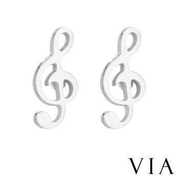 【VIA】符號系列 動感音符造型白鋼耳釘 造型耳釘 鋼色