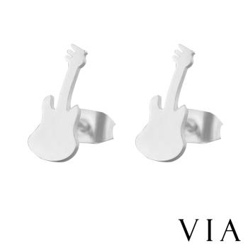 【VIA】時尚系列 潮流吉他造型白鋼耳釘 造型耳釘 鋼色
