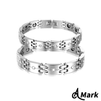 【A MARK】閃耀水鑽能量磁石316L鈦鋼手鍊 A款 寬版