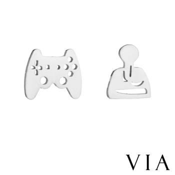 【VIA】個性系列 電動搖桿不對稱造型白鋼耳釘 造型耳釘 鋼色