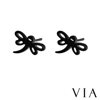 【VIA】昆蟲系列 飛舞小蜻蜓造型白鋼耳釘 造型耳釘 黑色