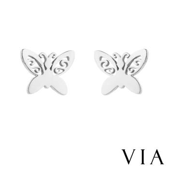 【VIA】昆蟲系列 縷空花紋蝴蝶結造型白鋼耳釘 造型耳釘 鋼色