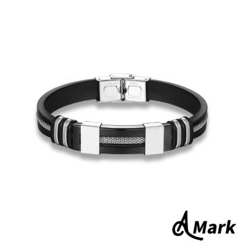 【A MARK】鋼索拼接鈦鋼時尚設計矽膠手環 (3款任選) 