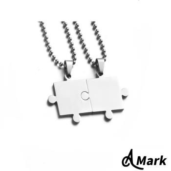 【A MARK】愛戀拼圖光面316L鈦鋼情侶項鍊 對鍊套組 黑色