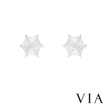 【VIA】節日系列 縷空蜘蛛網造型白鋼耳釘 造型耳釘 鋼色
